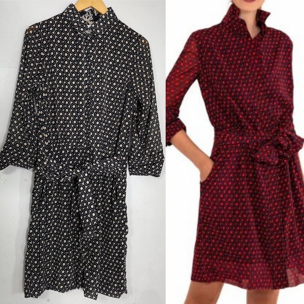 Gretchen Scott Blouson Shirt Dress Small Twizzler Print Black Champagne READ - Picture 1 of 9